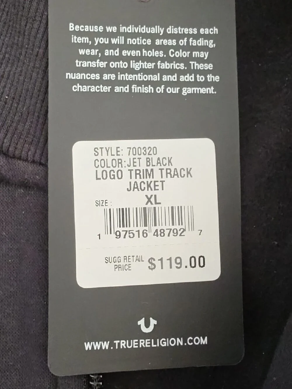 True Religion Full Zip Sweatshirt Jacket with White Logo Trim - New